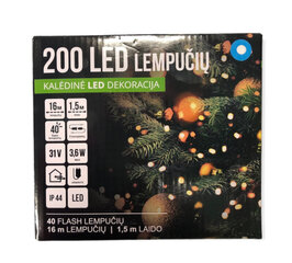 Ziemassvētku eglīšu vītne 200LED/16m + 1,5m, krāsa: zila / auksti balta (FLASH) (123) 6615 cena un informācija | Ziemassvētku lampiņas, LED virtenes | 220.lv