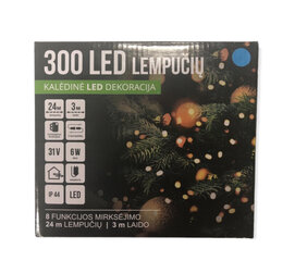 Ziemassvētku eglīšu vītne 8 f, 300LED/24m + 3m, krāsa: zila (118) 7534 цена и информация | Гирлянды | 220.lv