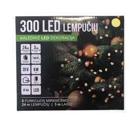 Ёлочная гирлянда 8 ф, 300LED/24 м + 3м, цвет: тёплый белый (119) 7535 цена и информация | Гирлянды | 220.lv