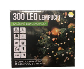 Ziemassvētku eglītes vītne 8 pēdas, 300LED/24m + 3m, krāsa: silti balta/auksti balta (120-1) 7548 cena un informācija | Ziemassvētku lampiņas, LED virtenes | 220.lv
