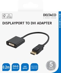 Deltaco DVI-I Single Link - DisplayPort, 1080p 60Hz, 0.2m, melns / DP-DVI14-K / 00110017 cena un informācija | Adapteri un USB centrmezgli | 220.lv