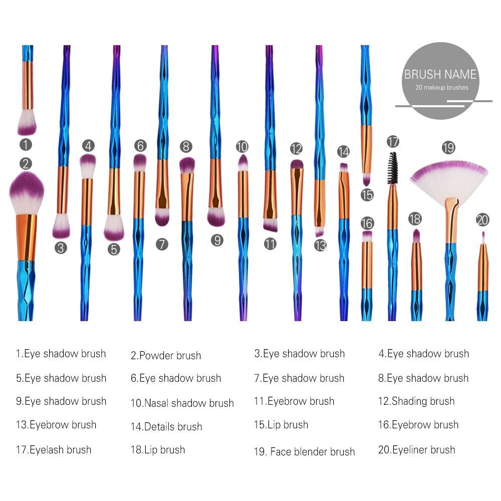 Makeup otiņu komplekts, 20 gab. cena un informācija | Kosmētikas otas, sūkļi | 220.lv