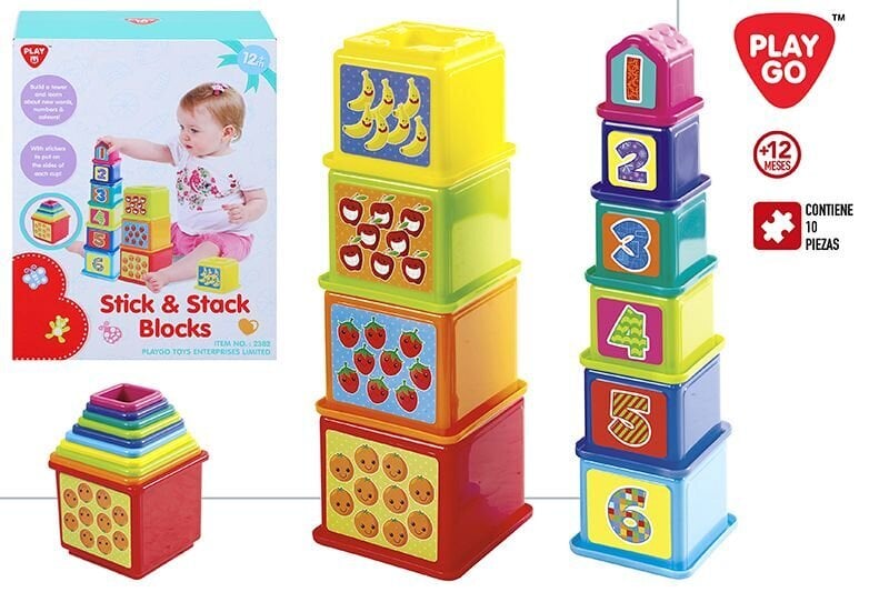 Būvējamie trauciņi piramīda Playgo Stick & Stack Blocks ,12mēn+ цена и информация | Attīstošās rotaļlietas | 220.lv