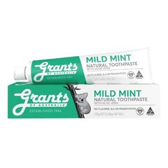 Nomierinoša zobu pasta bez fluora Grants of australia Mild Mint Natural Toothpasta Su Aloe Vera, 110 g cena un informācija | Zobu pastas, birstes | 220.lv