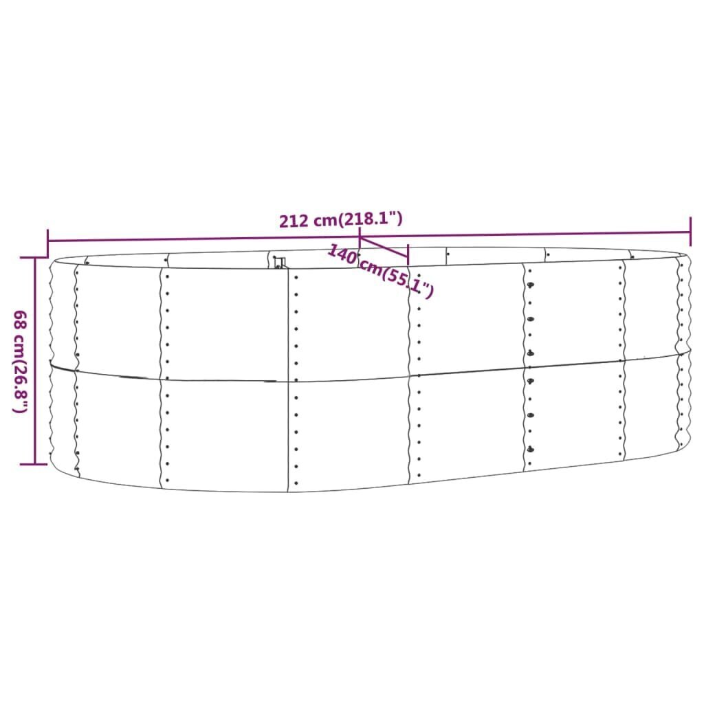 vidaXL dārza puķu kaste, 212x140x68 cm, sudrabains cena un informācija | Balkona kastes | 220.lv