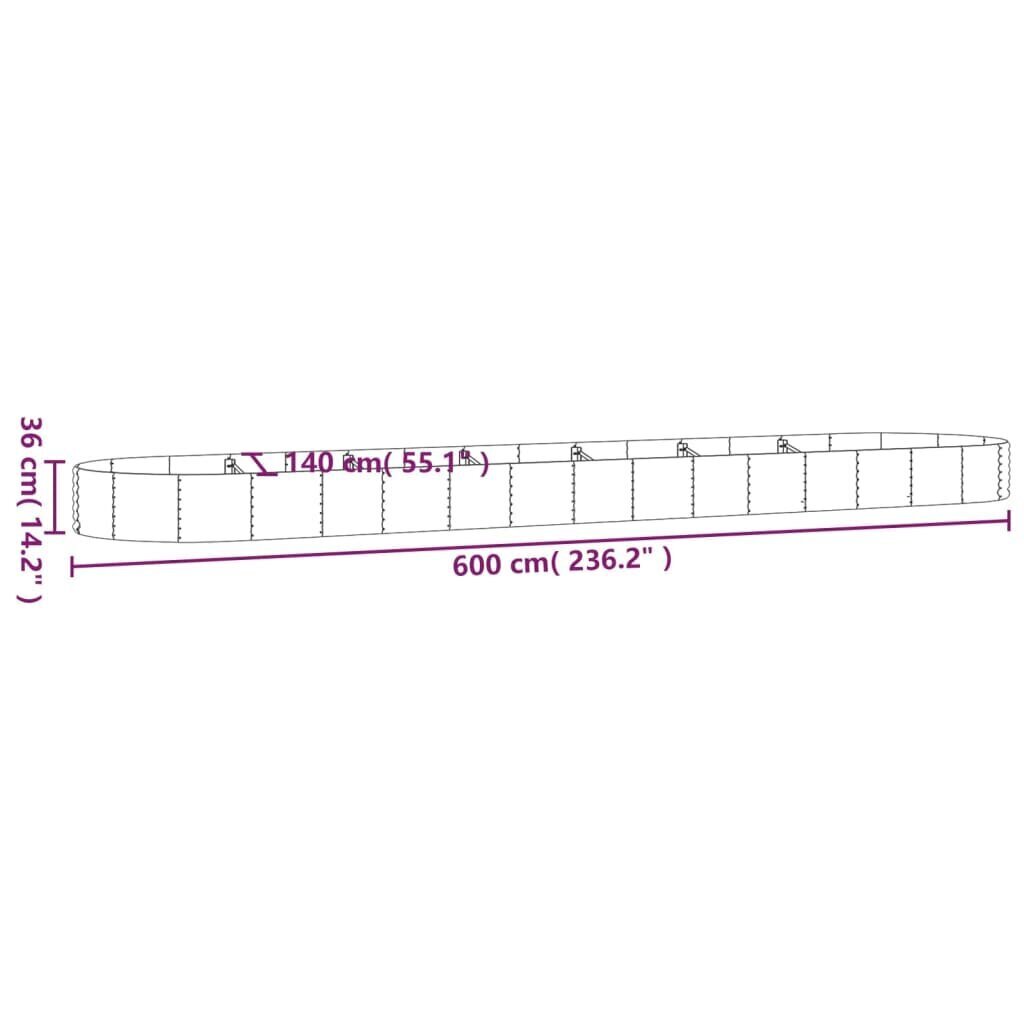 vidaXL dārza puķu kaste, 600x140x36 cm, pelēka cena un informācija | Balkona kastes | 220.lv