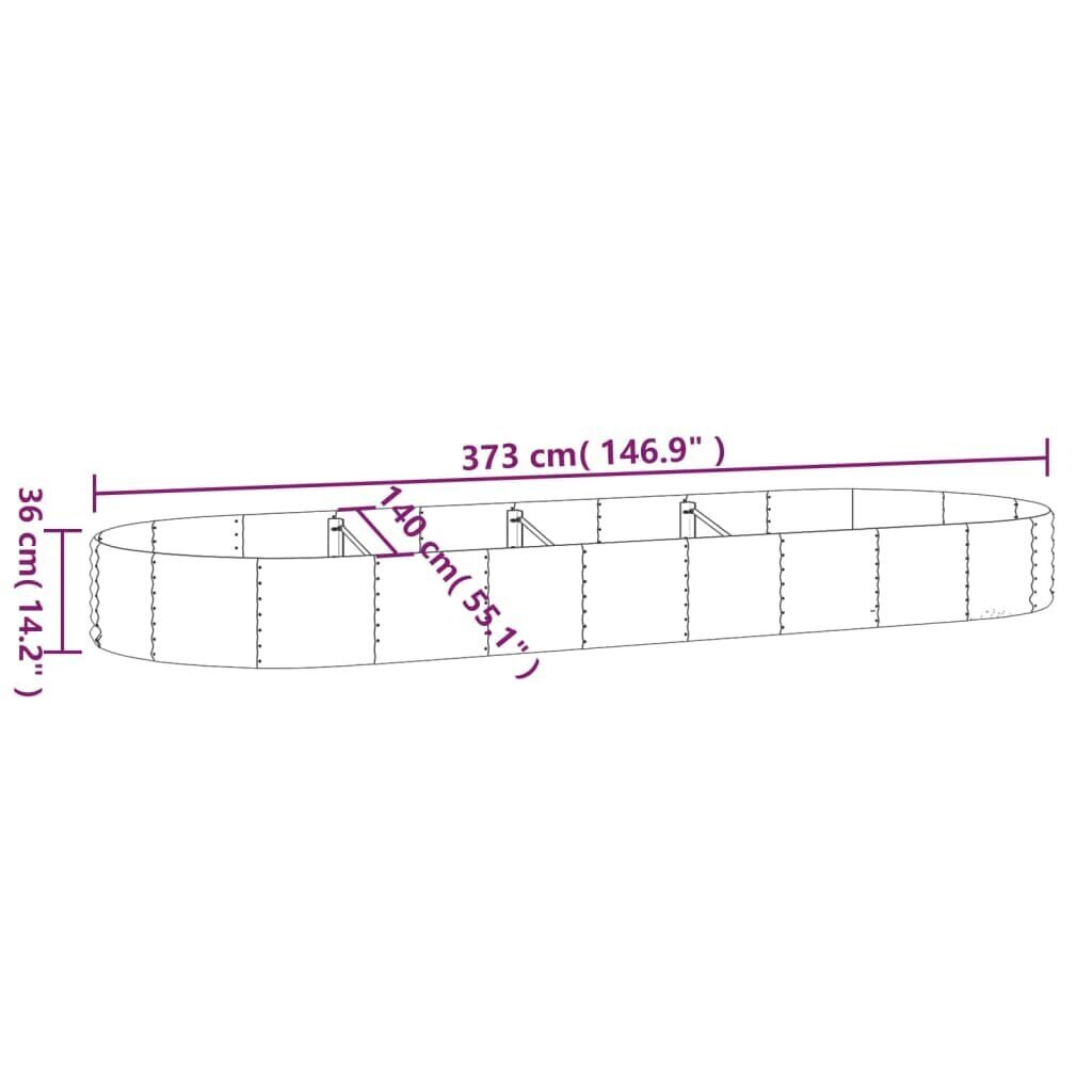 vidaXL puķu kaste, 373x140x36 cm, sudrabains cena un informācija | Balkona kastes | 220.lv