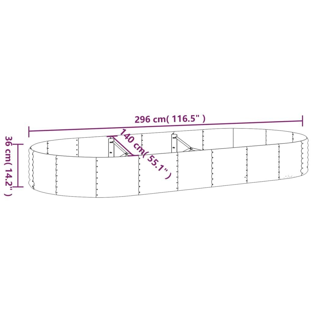 vidaXL puķu kaste, 296x140x36 cm, sudrabains cena un informācija | Balkona kastes | 220.lv