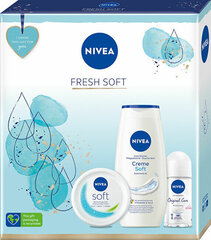 Kosmētikas dāvanu komplekts Nivea Box Fresh Soft: dušas želeja, 250 ml + antiperspirants, 50 ml + krēms, 100 ml. cena un informācija | Dušas želejas, eļļas | 220.lv