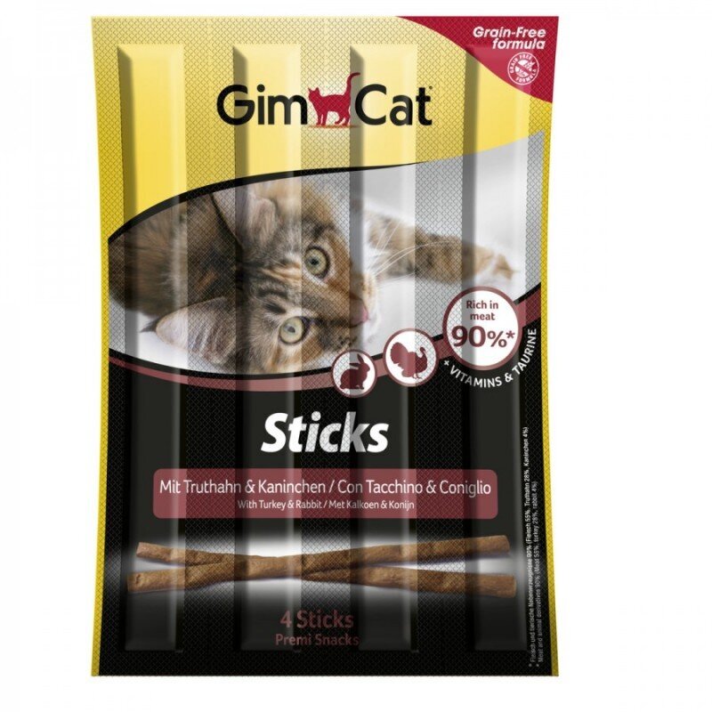 GimCat Sticks Turkey & Rabbit Grain Free (4 gab.) cena un informācija | Gardumi kaķiem | 220.lv