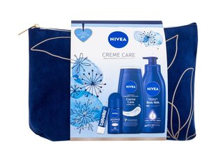 Kosmētikas dāvanu komplekts Nivea Nivea Creme Care: želeja 250 ml + antiperspirants 50 ml + ķermeņa pieniņš 400 ml + lūpu balzams 4,8 g + kosmētikas somiņa cena un informācija | Ķermeņa krēmi, losjoni | 220.lv