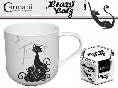 Carmani, Crazy Cats krūze ar kaķi, balta, melna, 0.5 l cena un informācija | Oriģinālas krūzes | 220.lv
