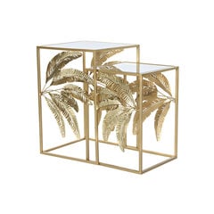 Sānu galds DKD Home Decor, Metāls/Spogulis, 2 gab., zelta krāsā cena un informācija | Konsoles galdiņi | 220.lv