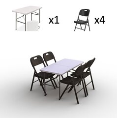 Saliekamo mēbeļu komplekts Tonro: galds 120 balts, 4 krēsli Premium melni cena un informācija | Dārza mēbeļu komplekti | 220.lv