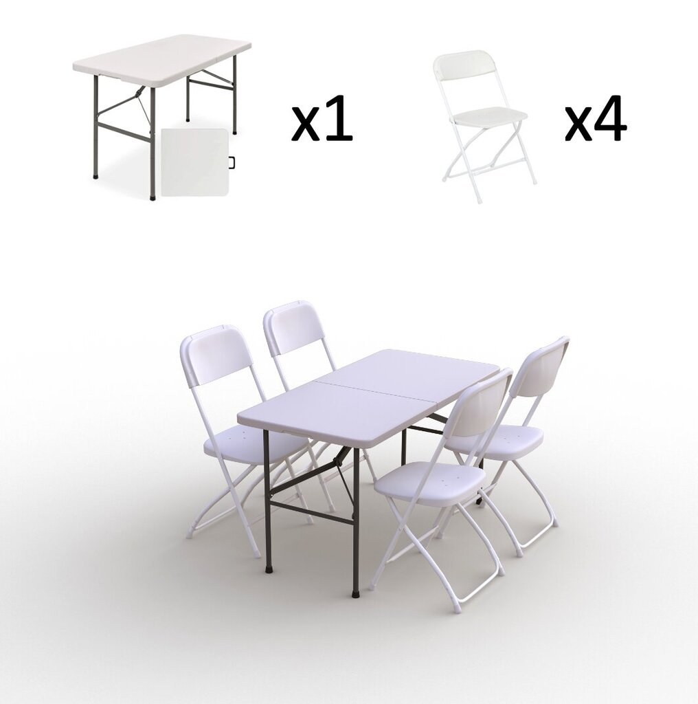 Saliekamo mēbeļu komplekts Tonro: galds 120 balts, 4 krēsli Eiropa balti cena un informācija | Dārza mēbeļu komplekti | 220.lv