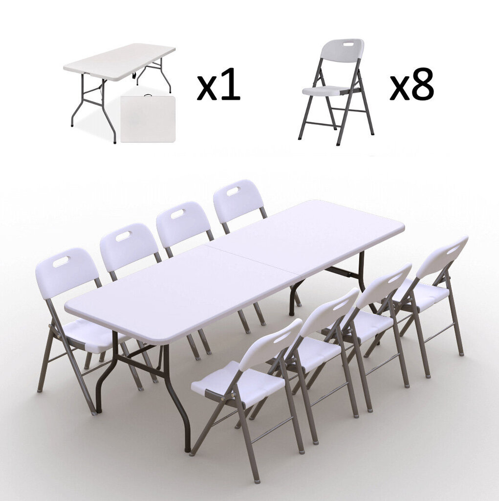 Saliekamo mēbeļu komplekts Tonro: galds 240 balts, 8 krēsli Premium balti цена и информация | Dārza mēbeļu komplekti | 220.lv