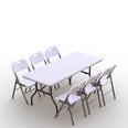 Saliekamo mēbeļu komplekts Tonro: galds 180 balts, 6 krēsli Premium balti