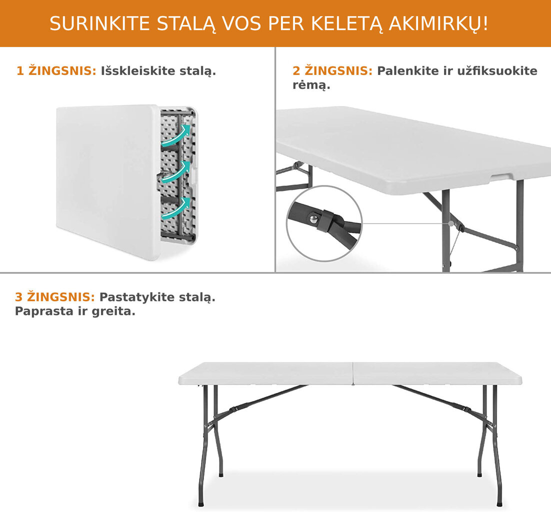 Saliekamo mēbeļu komplekts Tonro: galds 150 balts, 6 krēsli Premium balti цена и информация | Dārza mēbeļu komplekti | 220.lv