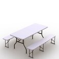 Saliekamais mēbeļu komplekts Torno: galds 180, balts, 2 soliņi, balti