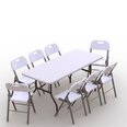 Saliekamo mēbeļu komplekts Tonro: galds 180, balts, 8 krēsli Premium, balti