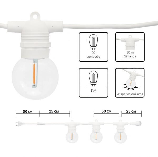 Āra apgaismojuma vītne Tonro Glow balta, 150 m cena un informācija | Ziemassvētku lampiņas, LED virtenes | 220.lv