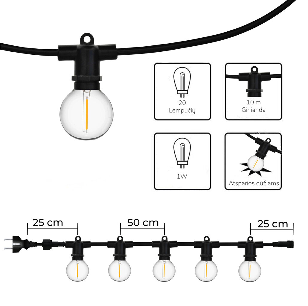 Āra apgaismojuma vītne Tonro Perl, 30 m cena un informācija | Ziemassvētku lampiņas, LED virtenes | 220.lv