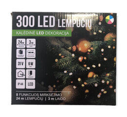 Ziemassvētku eglīšu vītne 8 f, 300l/24m + 3m, daudzkrāsaina - 5 krāsas (117) 6821 cena un informācija | Ziemassvētku lampiņas, LED virtenes | 220.lv