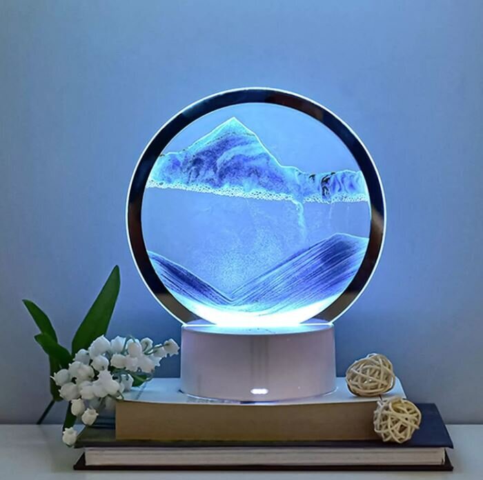 LED galda lampa "Sand Art" touch ar zilu RGB apgaismojumu cena un informācija | Galda lampas | 220.lv