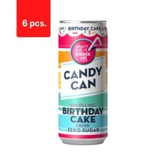 Gāzētais bezalkoholiskais dzēriens CANDY CAN, zemeņu un vaniļas garša, ar saldinātājiem, 0,33 l D x 6 gab. iepakojums cena un informācija | Atsvaidzinoši dzērieni | 220.lv