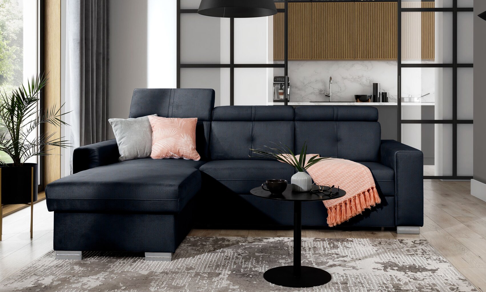 Stūra dīvānsNORE Fresia Monolith 79, zils cena un informācija | Stūra dīvāni | 220.lv