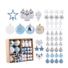 ECarla Ziemassvētku rotaļlietas uz Ziemassvētku eglītes - zilā un baltā krāsā - 60 gab. cena un informācija | Ziemassvētku dekorācijas | 220.lv