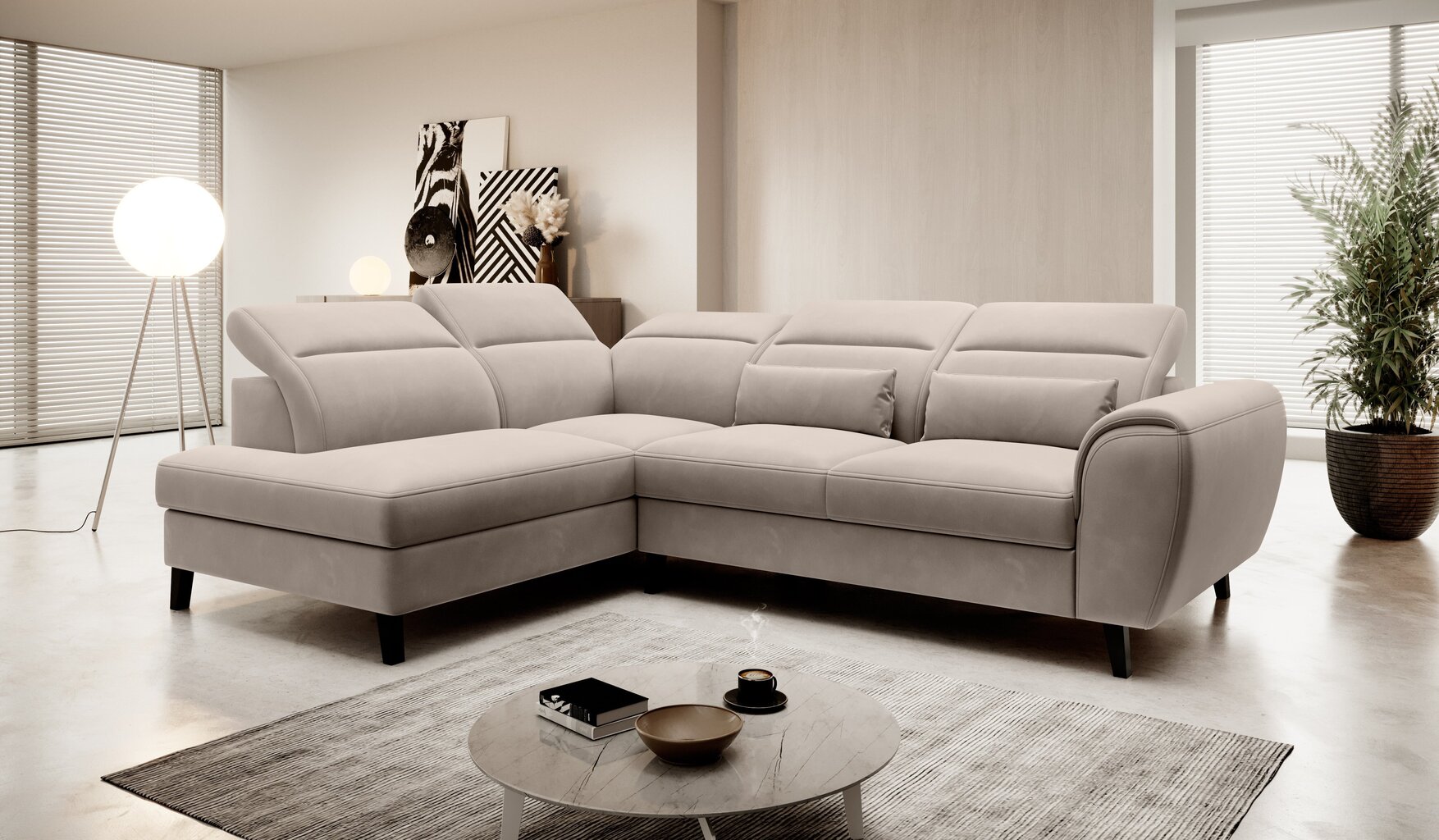 Stūra dīvāns NORE Noble Sola 18, smilškrāsas cena un informācija | Stūra dīvāni | 220.lv