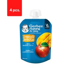 Пюре из яблок и манго Gerber (с 6 мес), в пакетиках, 80 г x 4 шт. цена и информация | Пюре | 220.lv