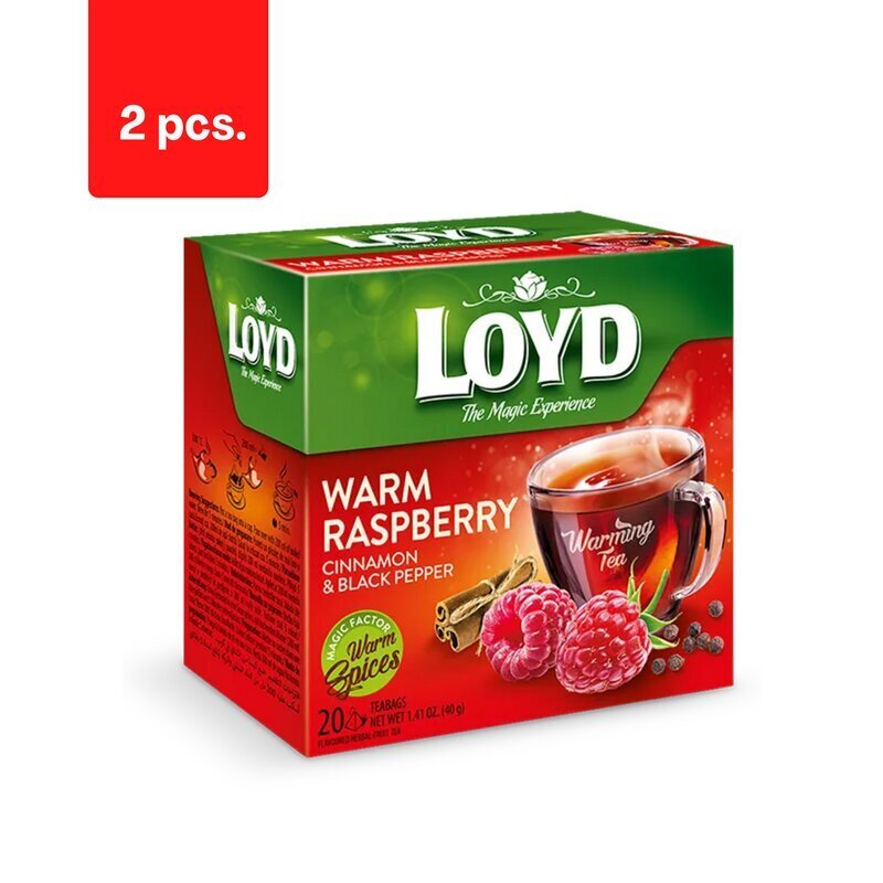 Zāļu un augļu tēja LOYD, aveņu, kanēļa un melno piparu garša, 20 x 2g x 2 iepakojumi. cena un informācija | Tēja | 220.lv