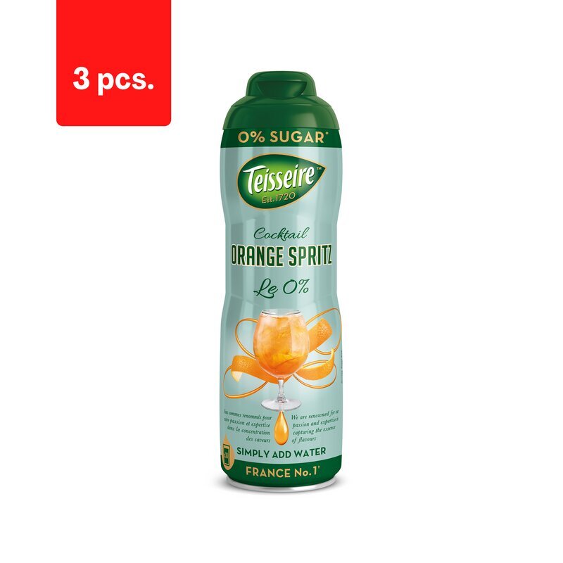 Sīrups TEISSEIRE, Orange Spritz, bez cukura, 0,6l x 3 gab. cena un informācija | Mērces | 220.lv