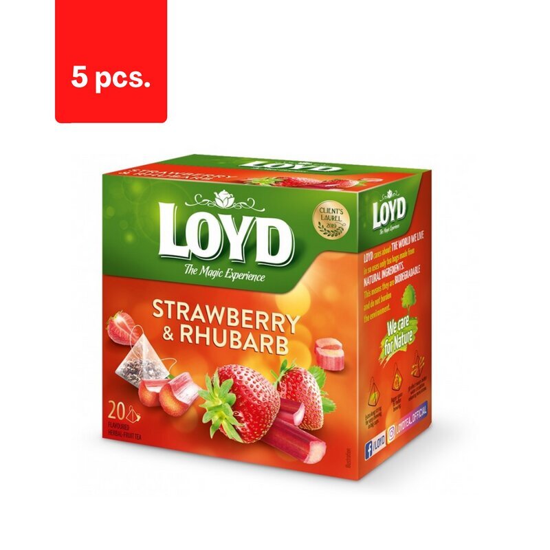 Augļu tēja LOYD, zemeņu un rabarberu garša, 20 x 2g x 5 pac. cena un informācija | Tēja | 220.lv