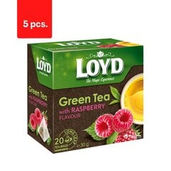 Zaļā tēja LOYD, aveņu garša, 20 x 1,5g x 5 iepakojumi. cena un informācija | Tēja | 220.lv