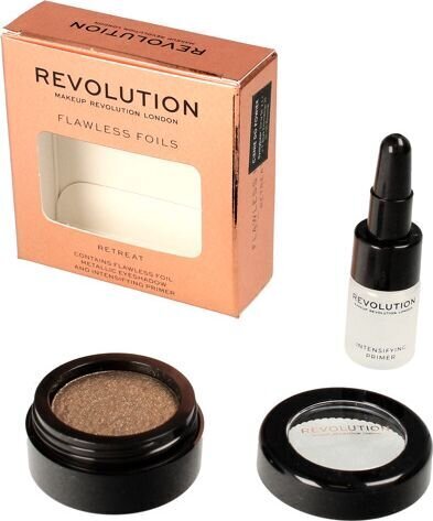 Komplekts Makeup Revolution Flawless Foil Retreat: acu ēnas + grima pamats cena un informācija | Acu ēnas, skropstu tušas, zīmuļi, serumi | 220.lv