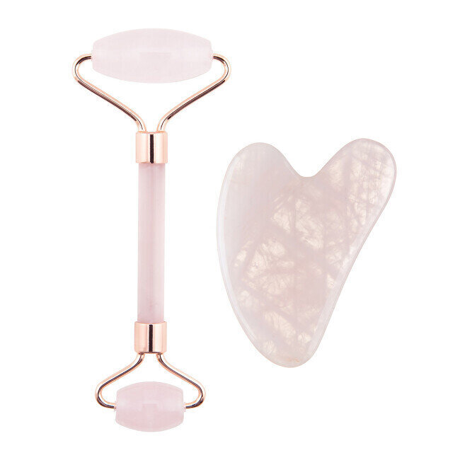 Sejas rullis un Guasha rozā masažieris Rose Quartz Jade Roller and Gua Sha Set cena un informācija | Sejas tīrīšanas un masāžas ierīces | 220.lv