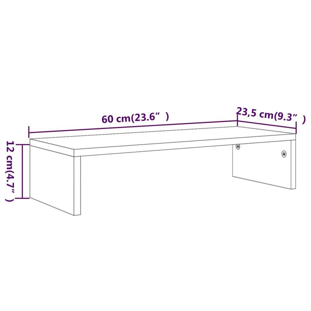 vidaXL monitora paliktnis, ozolkoka, 60x23,5x12 cm, inženierijas koks cena un informācija | Monitora turētāji | 220.lv