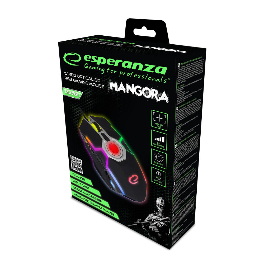 Esperanza EGM211R mouse Right-hand USB Type-A Optical 2400 DPI cena un informācija | Peles | 220.lv