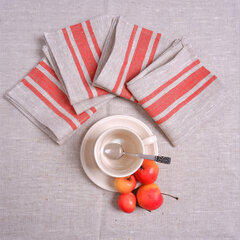 Lina galda salvetes Red Stripes 4 gab., 40x40 cm. cena un informācija | Galdauti, salvetes | 220.lv
