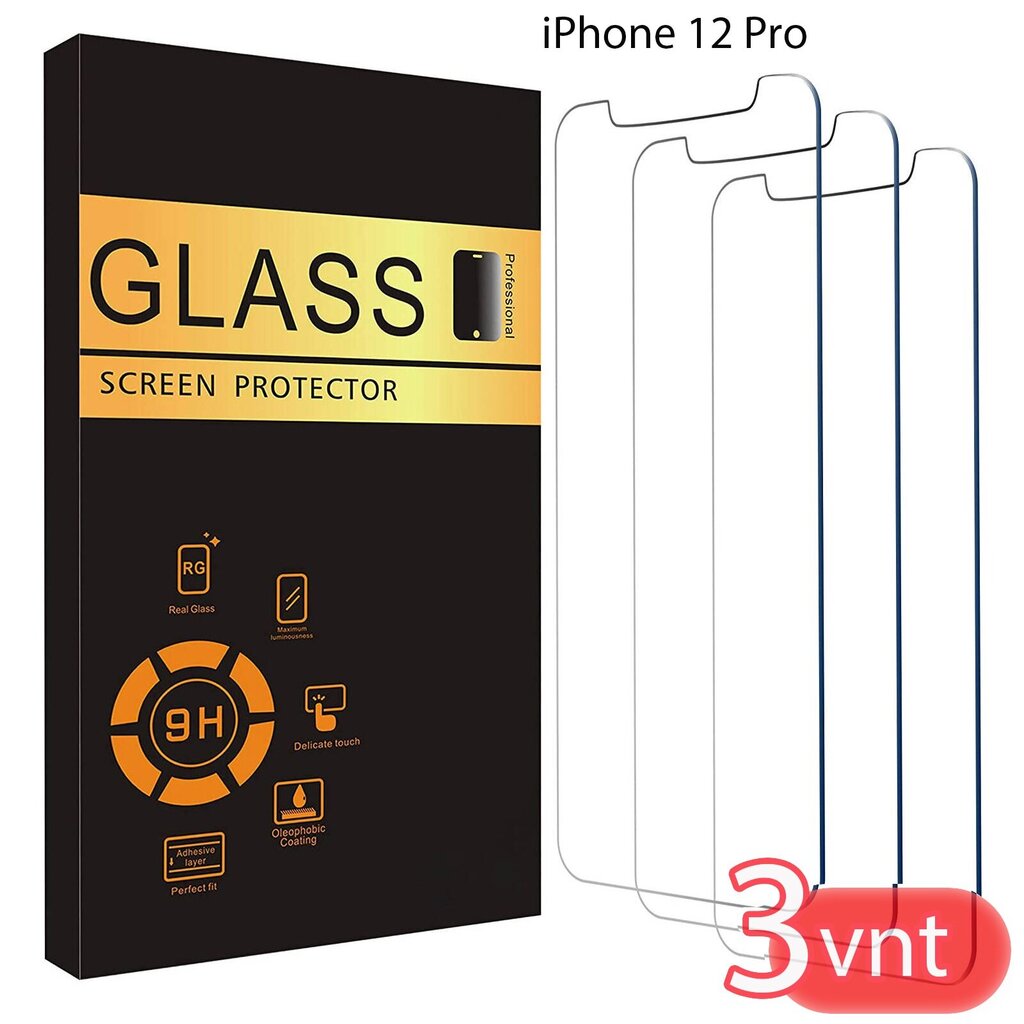 Aizsargstikls rūdīts stikls iPhone 12 Pro Max 3 gab. cena un informācija | Ekrāna aizsargstikli | 220.lv