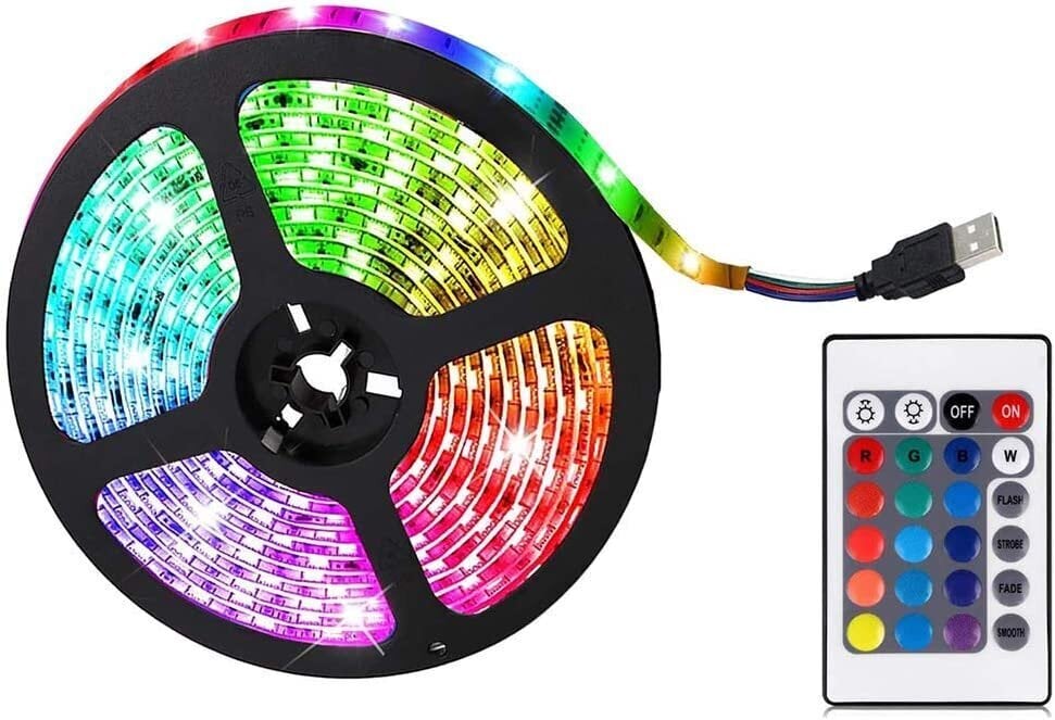 RGB LED Lente 5m ar barošanas avotu un tālvadības pulti цена и информация | LED lentes | 220.lv