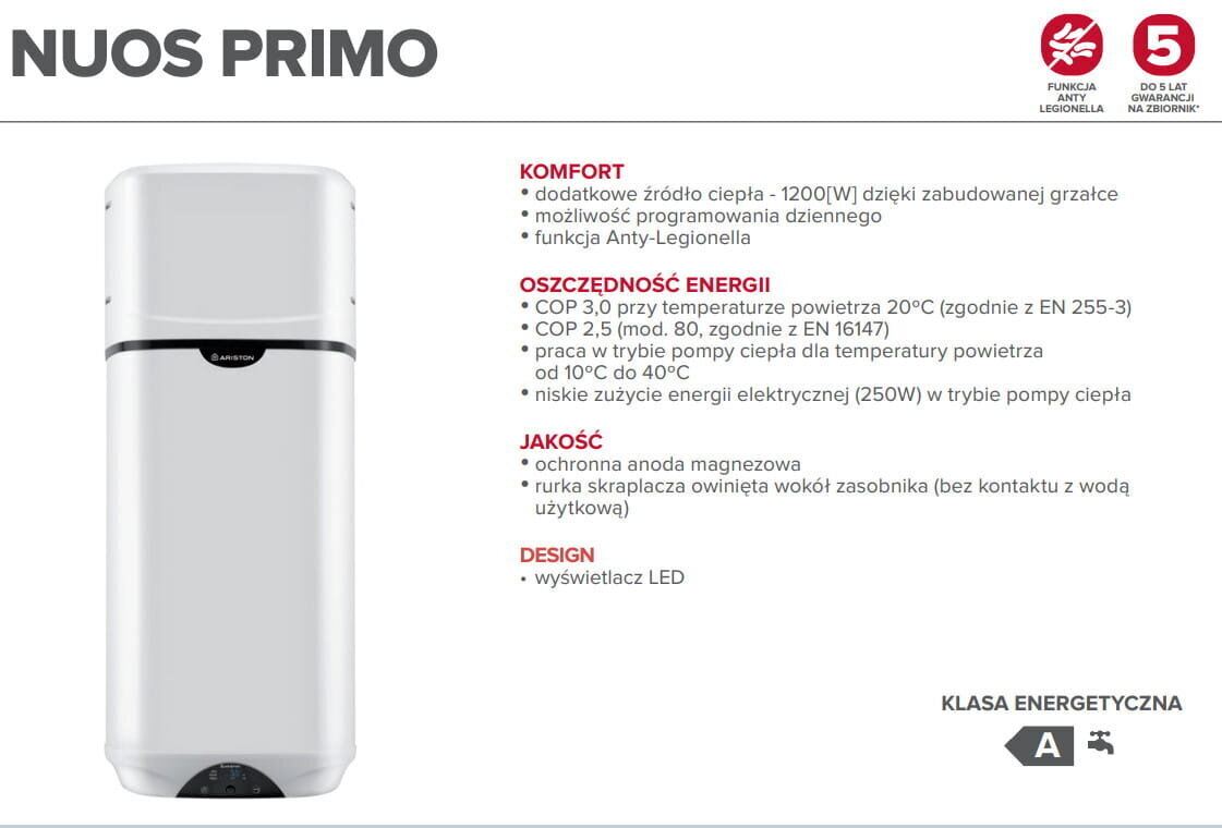 Karstā ūdens sildītājs Ariston 100 l A 1200 W, ar siltumsūkni Nuos Primo 100 EU cena un informācija | Ūdens sildītāji | 220.lv