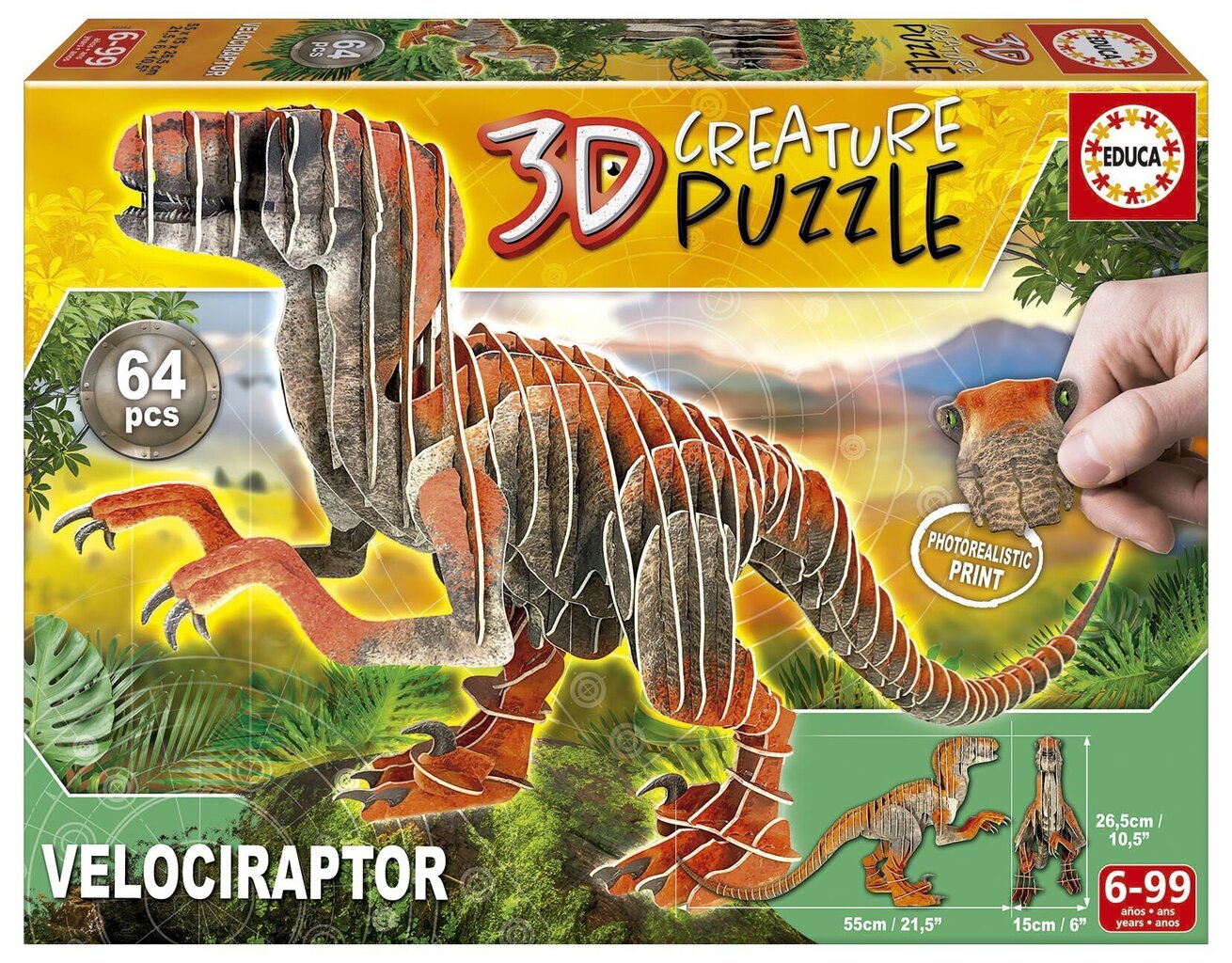 3D puzle Educa Velociraptor, 64 gabaliņi cena un informācija | Puzles, 3D puzles | 220.lv