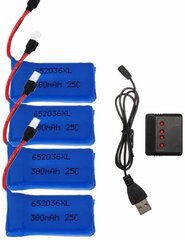 4 gab 25C 3.7V 380mAh dronu baterijas ar 1 gab lādētāju HUBSAN X4 H107 H107L H107C H107D V252 JXD 385 RC droniem цена и информация | Smart устройства и аксессуары | 220.lv