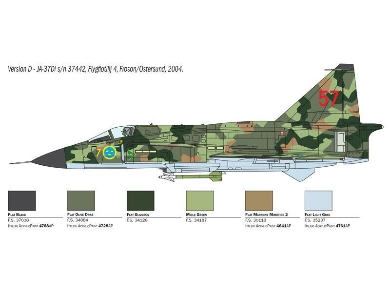 Italeri SAAB JA 37 Jaktviggen cena un informācija | Līmējamie modeļi | 220.lv