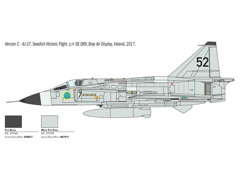 Italeri SAAB JA 37 Jaktviggen cena un informācija | Līmējamie modeļi | 220.lv