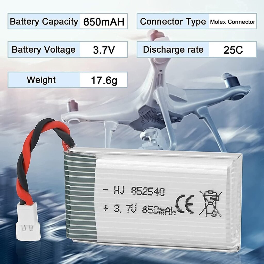 4 gabali uzlādējams Lipo akumulators (3.7v, 850 mAh Lipo) Syma X5SC X5SW Rc kvadrikoptera droniem cena un informācija | Smart ierīces un piederumi | 220.lv